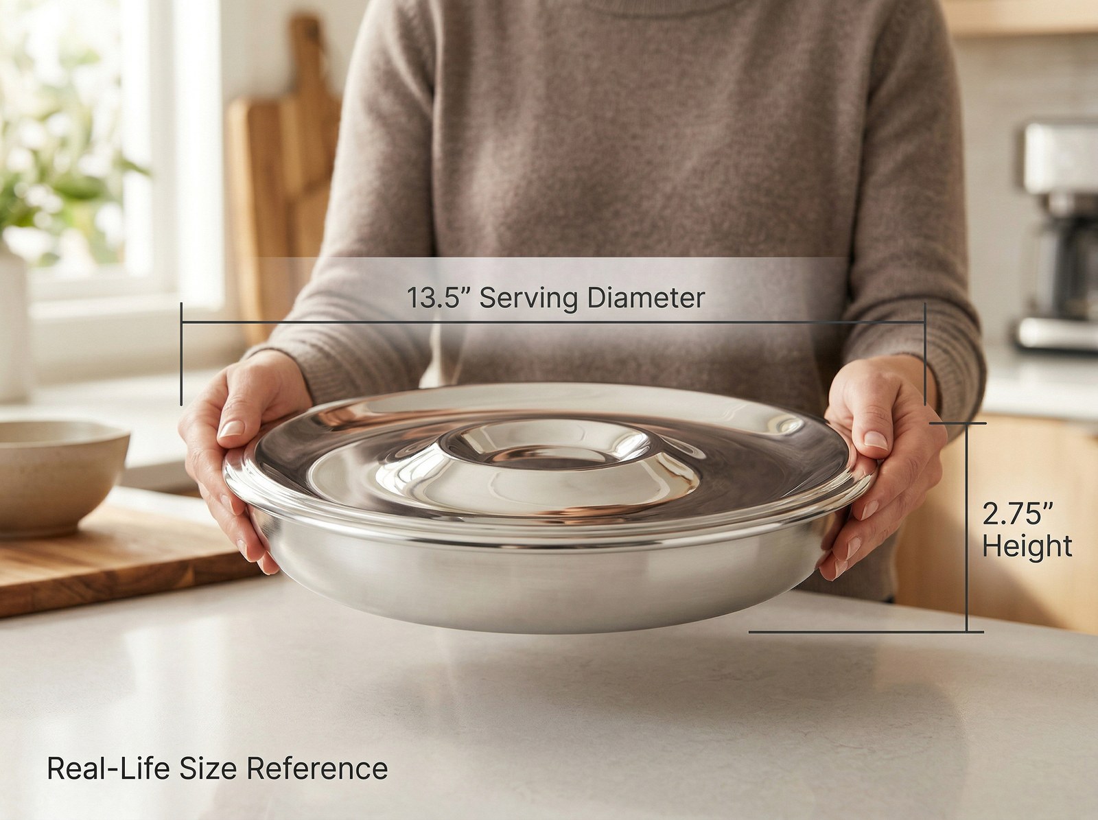 The AAF-01 Classic held in two hands, showing 13.5 inch diameter and 2.75 inch height